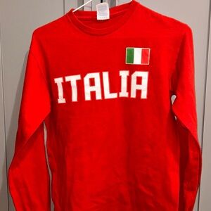 Red Italia Long Sleeve Tee with Flag Patch